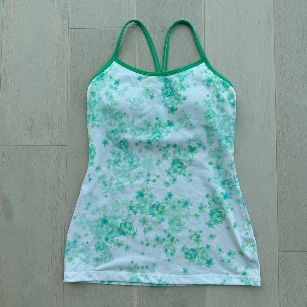 Lululemon Power Y Tank Top Very Green Frangipani Floral Print Luon Size 6